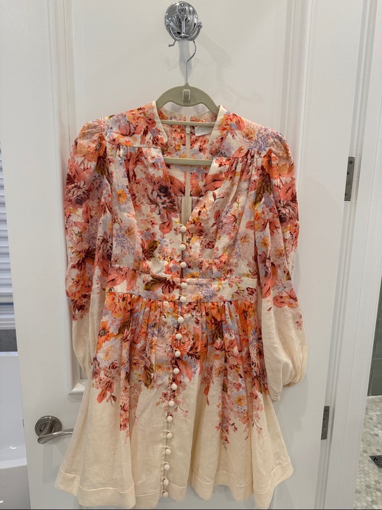 Zimmermann Dresses & Skirts - Zimmermann Peach & Cream Floral Linen Mini Dress